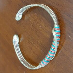 Artisanal Vintage Mixed Metal Copper Brass Wire Work Cuff Bracelet